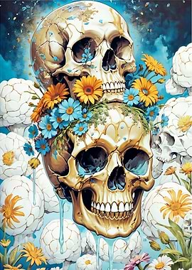 Skulls with Flowers