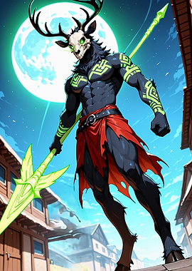 Mythical Deer-Man Warrior with Spear