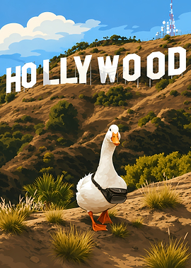 Goose at the Hollywood Sign