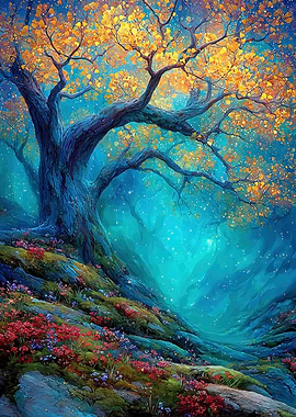 Enchanted Forest with Golden Tree