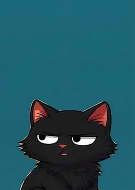 Grumpy Black Cat Cartoon