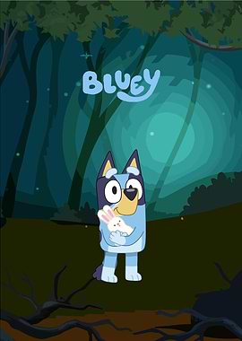 Bluey holding a stuffed bunny
