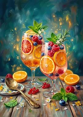 Refreshing Fruit Cocktails with Berries and Oranges
