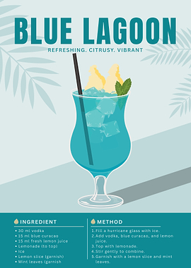 Blue Lagoon Cocktail Poster – Minimalist Tropical Drink Art in Vibrant Retro Style