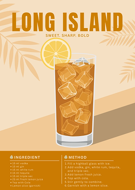 Long Island Iced Tea Poster – Minimalist Cocktail Art in Bold Retro Style