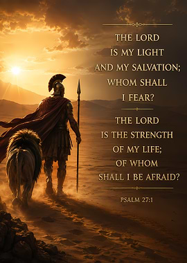 Warrior and Lion in Desert