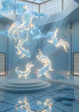 Ethereal Koi Fish in a Zen Room