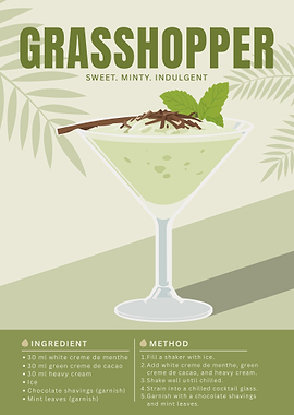 Grasshopper Cocktail Poster – Minimalist Mint & Chocolate Drink Art in Retro Style