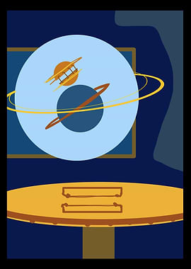 Retro Space Scene with Planets and Spaceship