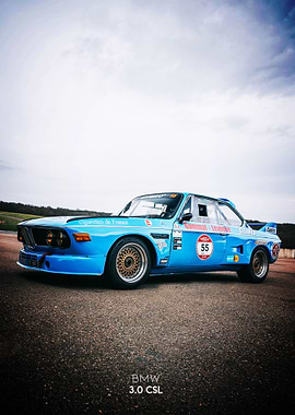 Blue BMW 3.0 CSL Race Car Poster