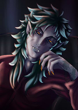 Vampire with Teal Hair and Orange Eyes