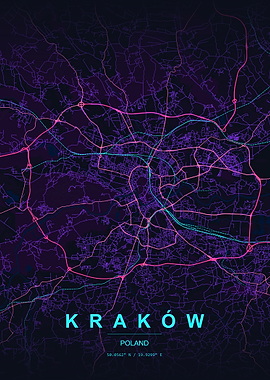 Krakow City Map Poster