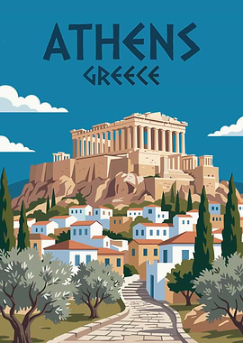 Athens Greece Acropolis Vintage Poster