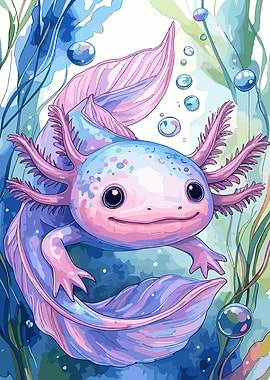 Cute Axolotl Underwater
