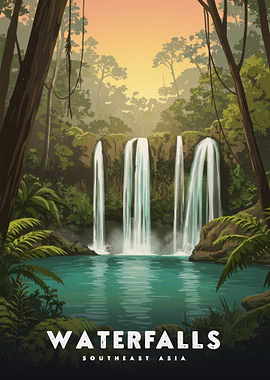Southeast Asia Waterfalls Poster