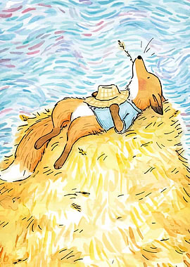 Fox Napping on Hay Bale