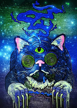 Psychedelic Cat with Third Eye