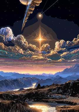 Cosmic Landscape with Star and Planet