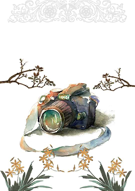 Watercolor Camera with Floral Accents