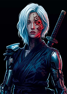 Cyberpunk Samurai Woman with Katana