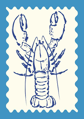 Blue Lobster Stamp Illustration
