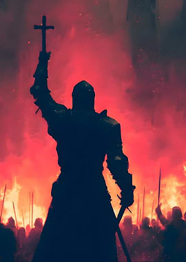 Knight with Cross in Fiery Battle