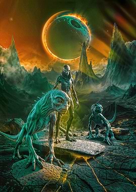 Alien creatures on a desolate planet