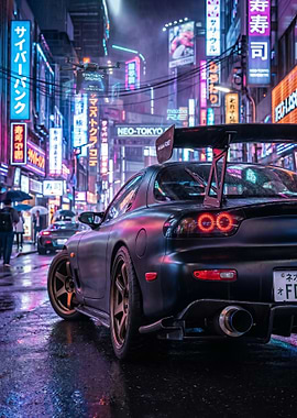sleek Cyberpunk mazda rx7 Car in Neon City