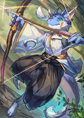 Blue Dragon Archer in Kimono