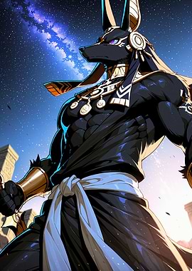Anubis in a Starry Desert
