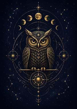 Mystical Owl with Celestial Elements
