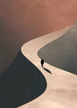 Lone figure walking on a desert path