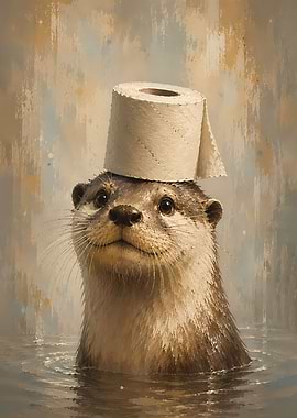 Otter Wearing Toilet Paper Hat