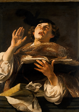 Man in prayer with books