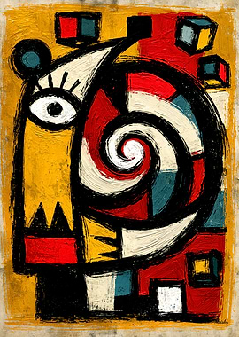 Primitive Cubist Spiral Totem Bold Abstract Wall Art