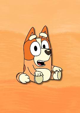 Bluey Character Sitting on Orange Background