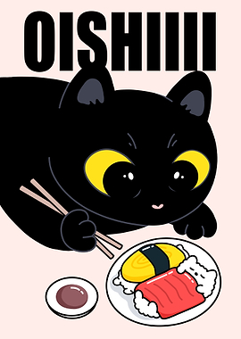 Cute Cat Eating Sushi