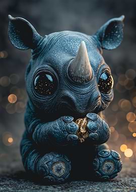 Small Baby Rhino Holding Gold