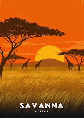 Savanna Africa Sunset Giraffes