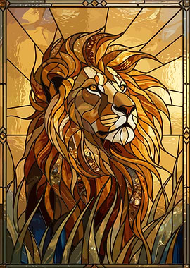 Stained Glass Lion Portrait