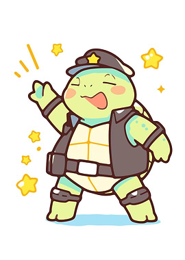 Cute Turtle Character in Police Uniform