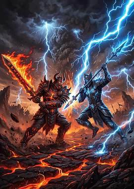 Epic Fantasy Battle with Lightning