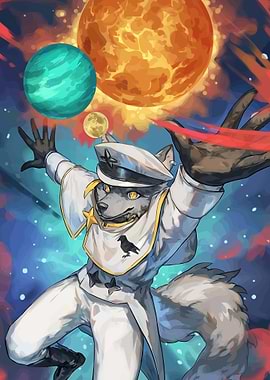 Anthropomorphic Wolf Captain in Space