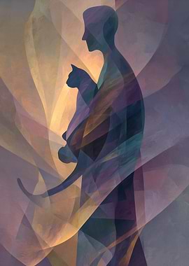 Person holding a cat in abstract art