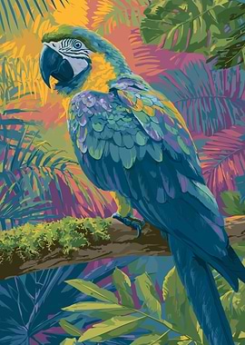 Blue and Yellow Macaw Poster, Tropical Parrot Wall Art, Colorful Jungle Bird Print