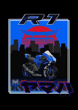 Yamaha R1 Motorcycle with Japanese Cityscape