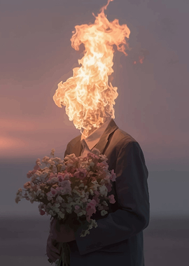 Man with Flaming Head and Flowers