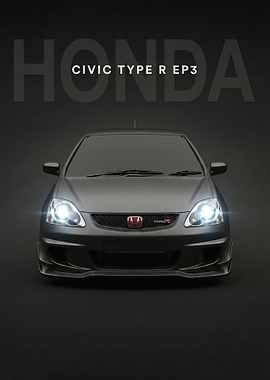 sleek black Honda Civic Type R EP3 car poster