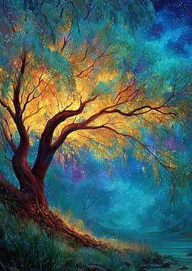 Enchanted Tree Under a Starry Sky