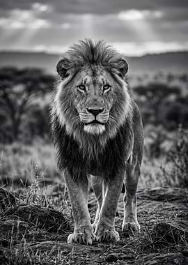 Majestic Lion in Black and White